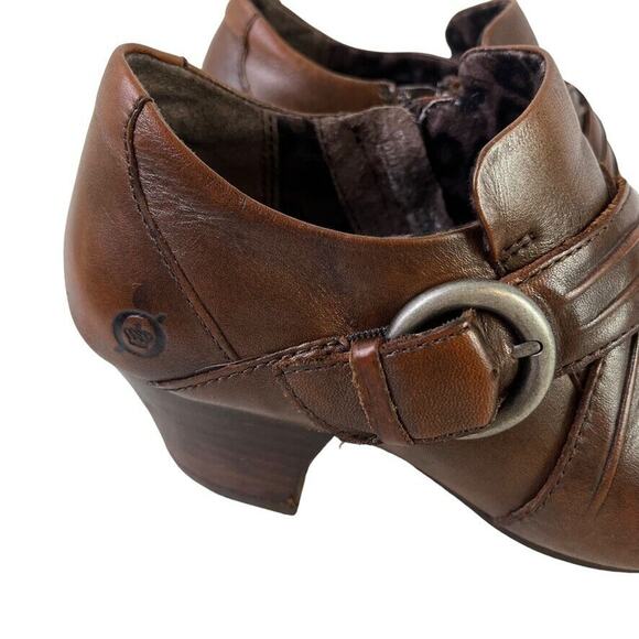 Born Nova Womens Brown Chunky Heel Comfort Shoes Booties Side Buckle Leather 6.5 - Picture 12 of 16